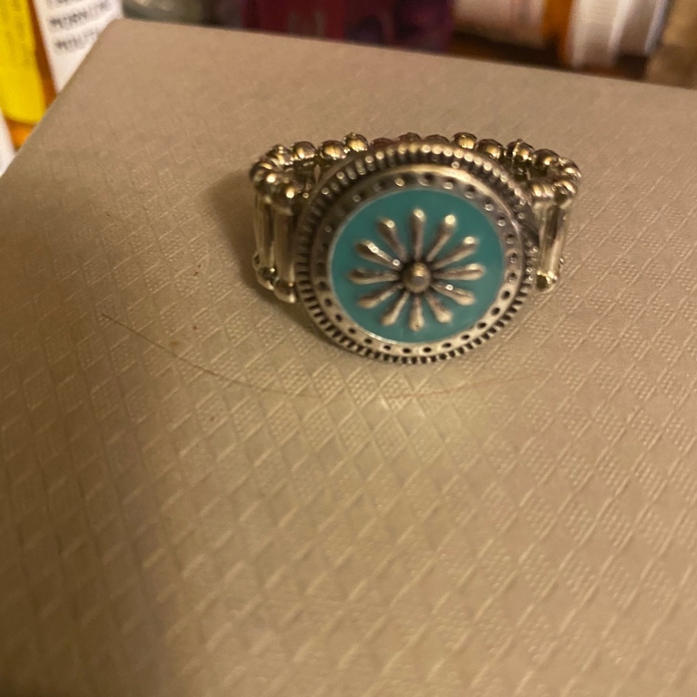 Beautiful teal blue wide band stretchy ring